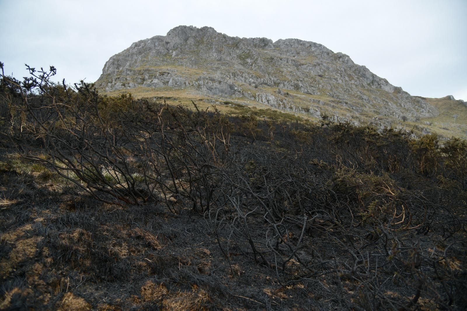 El monte Hernio, a vista de dron tras el incendio