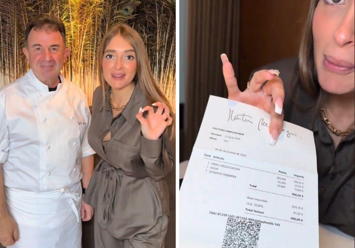 La influencer gastronómica junto a Martín Berasategui y la cuenta.