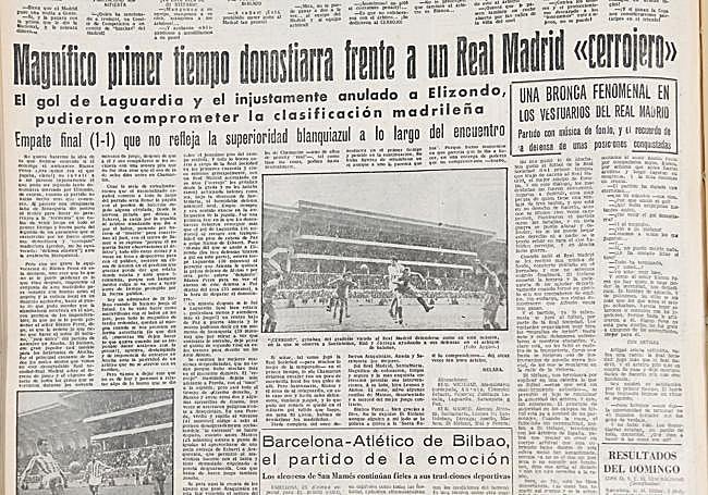 1958. Reseña del partido de vuelta en DV que recoge la superioridad blanquiazul y el gol injustamente anulado a Elizondo.