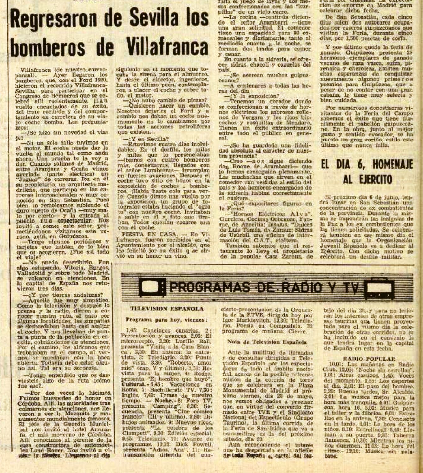 Entrevista que apareció a su regreso, el 28 de mayo de 1965 en DV.
