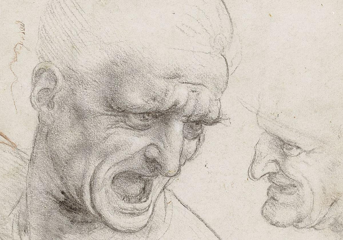 'Estudios de cabezas' (ca. 1504–05) para dos soldados del fresco 'La Batalla de Anghiari', ejemplo de los dibujos que integran la exposición 'Obras maestras sobre papel de Budapest'.