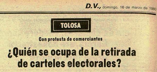 Cabecera de la crónica de Tolosa que apareció en DV el 16 de marzo de 1980.