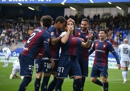 Corpas celebra su gol ante el Huesca.