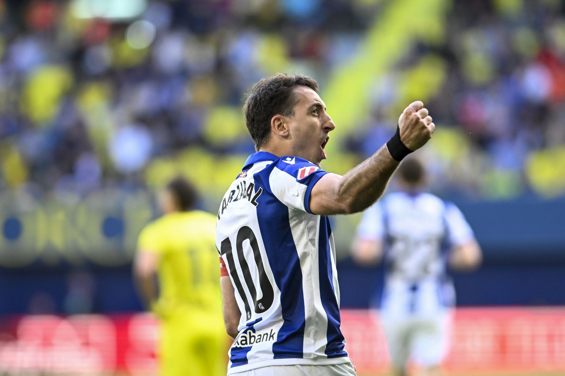 Oyarzabal celebra el primer gol que ha marcado este domingo en La Cerámica.