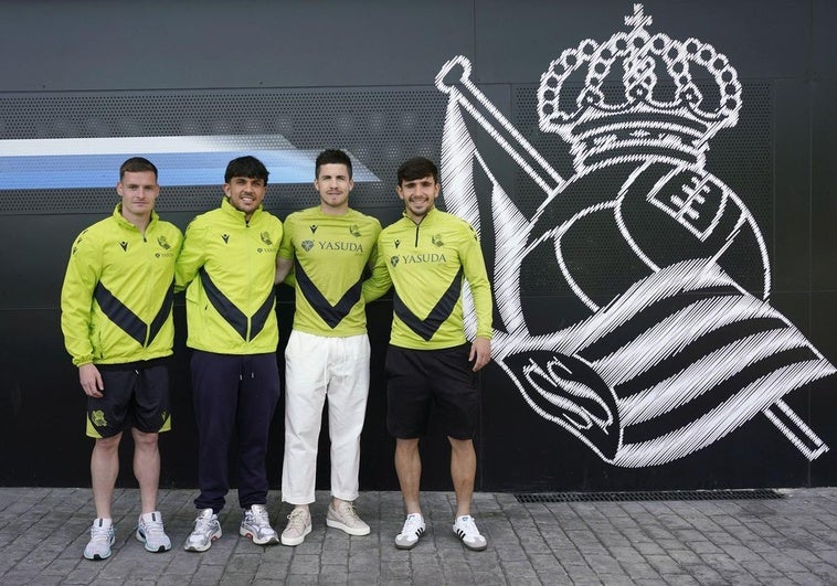 Sergio Gómez, Aramburu, Zubeldia y Pablo Marín, este miércoles en Zubieta.