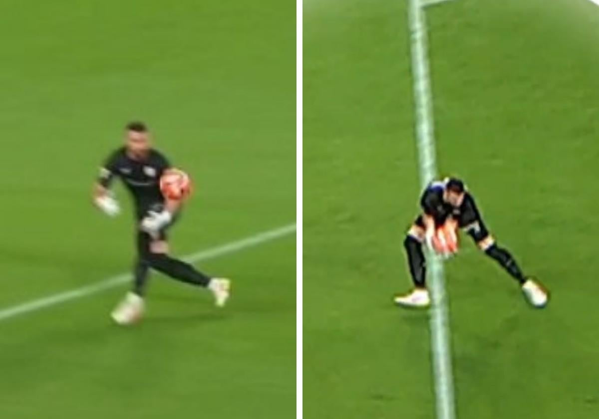 Unai Simón protagoniza la primera polémica del derbi vasco con una posible mano