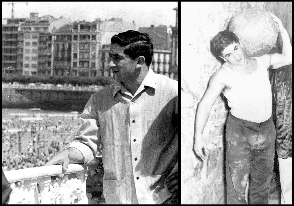 Dos imágenes de Urtain, en San Sebastián en los años 70 y durante su etapa como harrijasotzaile.