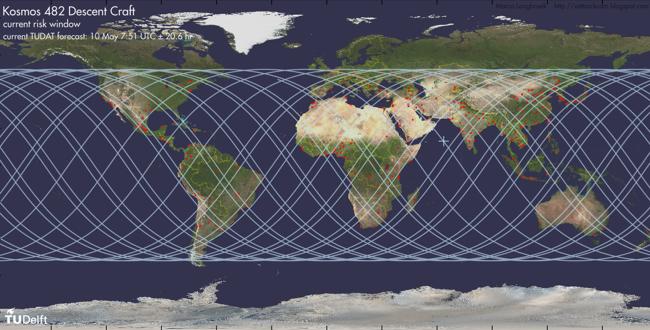 Franja en la que se prevé que caiga Kosmos-482