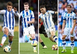 Griezmann, Sorloth, Javi Galán y Le Normand, en su etapa en la Real