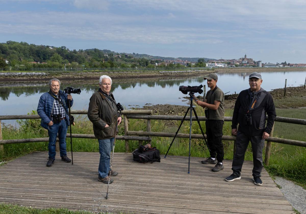 Román Díaz, Josetxo Esparcia, David Santamaría y Joserra Sánchez se preparan para hacer 'birding'.