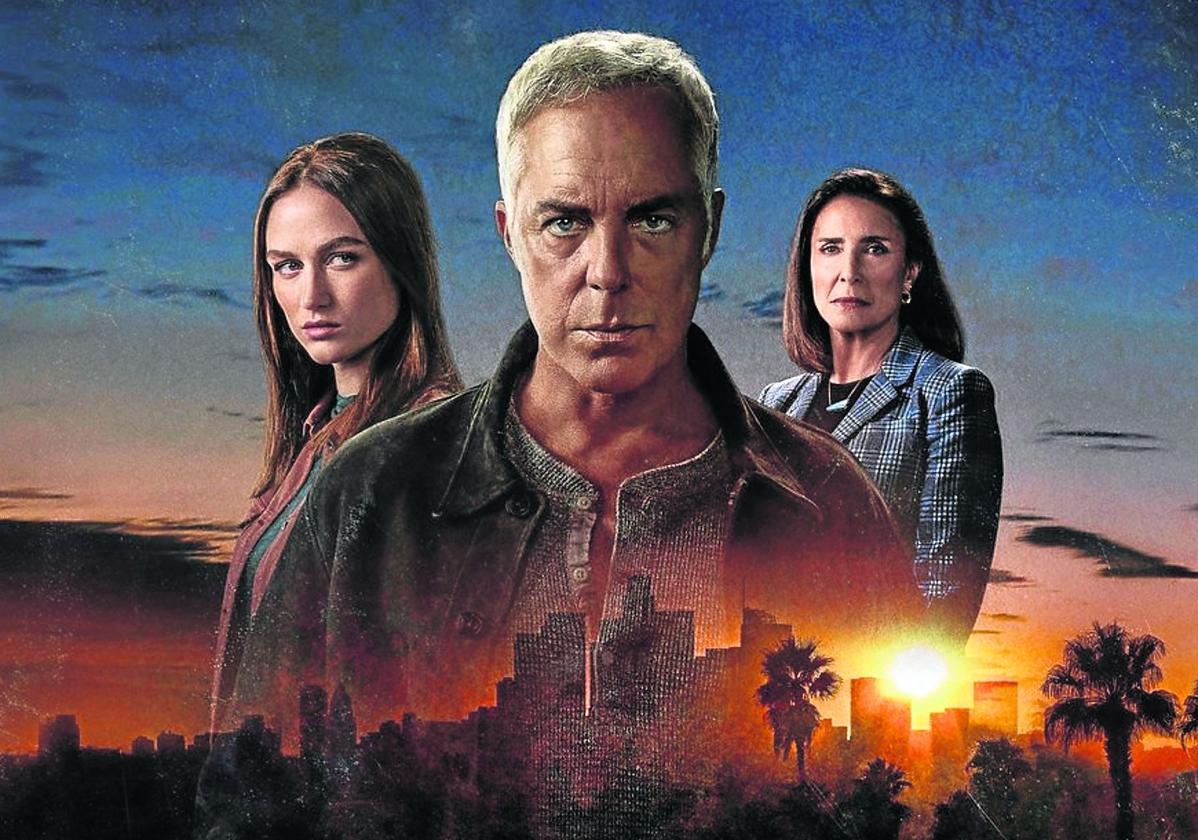 Los actores protagonistas de esta interesante secuela de 'Bosch', Titus Welliver, Madison Lintz y Mimi Rogers.