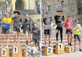 Adirane Peñagarikano y Aner Arocena en la cima del podio femenino y masculino de la carrera, celebrada el domingo en el marco de las fiestas.