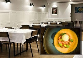 Comedor del restaurante zarauztarra y uno de sus platos.