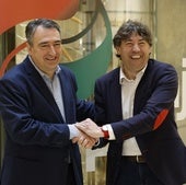 El presidente del PNV, Aitor Esteban, y el líder del PSE-EE, Eneko Andueza durante su reciente reunión en Sabin Etxea.