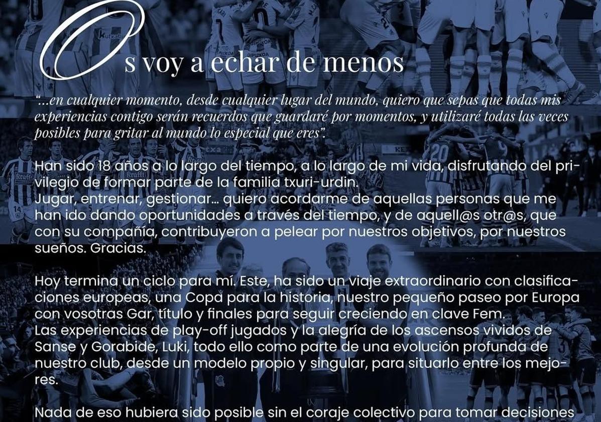 Esta es la carta íntegra con la que Roberto Olabe se despide de la Real Sociedad