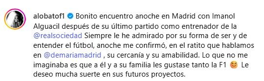 Mensaje de Lobatodirigido a Imanol en Instagram