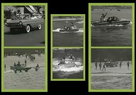 Varios fotogramas del documental sobre el coche anfibio rodado en San Sebastián.