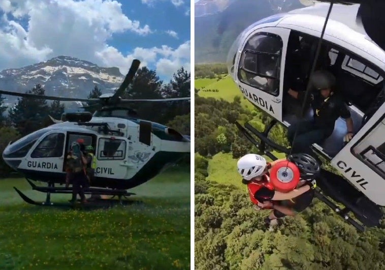 Momento en que un helicóptero rescata al vecino de Beasain.