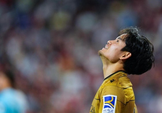 Take Kubo durante un partido con la Real Sociedad esta temporada.