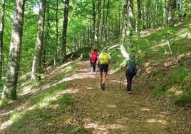 Los montañeros durante el ascenso a Artzabal.