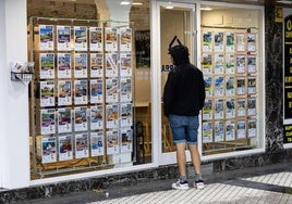 Un joven mira los anuncios en el escaparate de una inmobiliaria de Donostia.