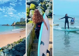 Sara Carbonero, clases de surf en la costa del País Vasco francés