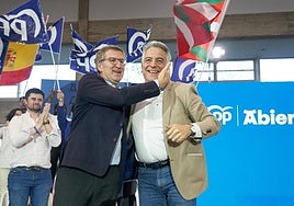 El presidente del PP, Alberto Núñez Feijóo, junto al presidente del PP en Euskadi, Javier de Andrés.