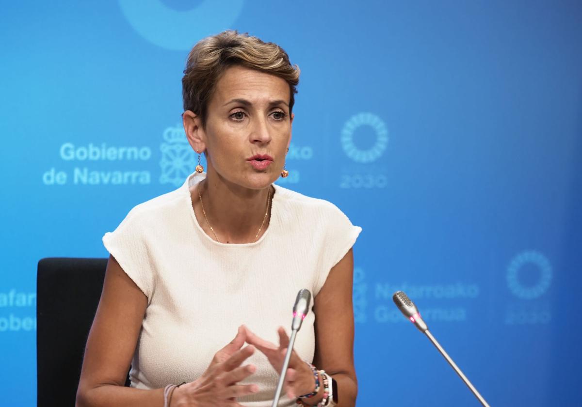 La presidenta del Gobierno de Navarra, María Chivite, durante su comparecencia el pasado día 12.