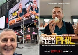 El cartel del famoso programa de Netflix en las que aparece la pastelería Otaegui en las pantallas de Times Square en Nueva York.