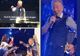 Distintos momentos del concierto de Bruce Springsteen en Anoeta. Los subtítulos en euskera, la púa para la niña y la botellita de whisky.