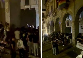 Imágenes de vídeos que circulan por redes sociales en las que grupos de jóvenes se concentran en el exterior del Ayuntamiento de Hernani durante los incidentes.