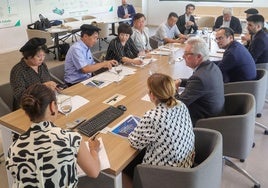José Ignacio Asensio, en el centro a la derecha, recibe a una delegación japonesa que visita Naturklima para conocer más sobre su modelo de comunidades energéticas.