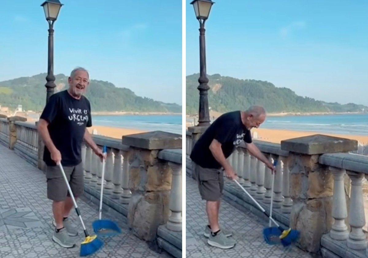 El humilde gesto de Karlos Arguiñano con escoba en mano en su pueblo: «No soy ni más ni menos»