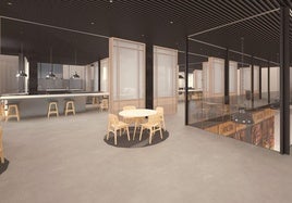 Fotomontaje del restaurante-escuela que ocupará la primera planta del edificio Pescadería de la Bretxa, con el mercado debajo.