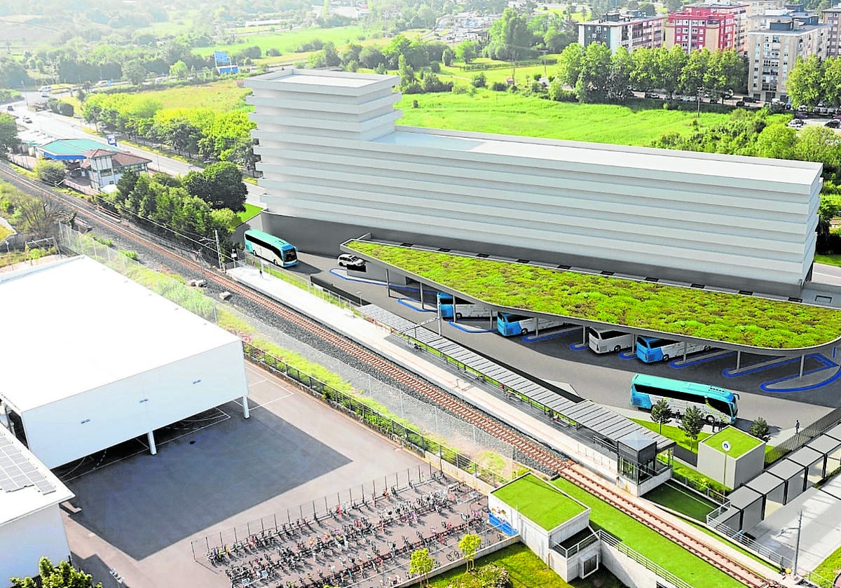 Fotomontaje de la nueva estación de autobuses que se construirá en el actual edificio de la brigada de obras del Ayuntamiento.