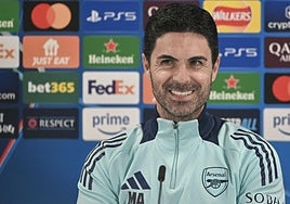 Mikel Arteta, en una rueda de prensa de previa de un partido de Champions del Arsenal esta temporada.