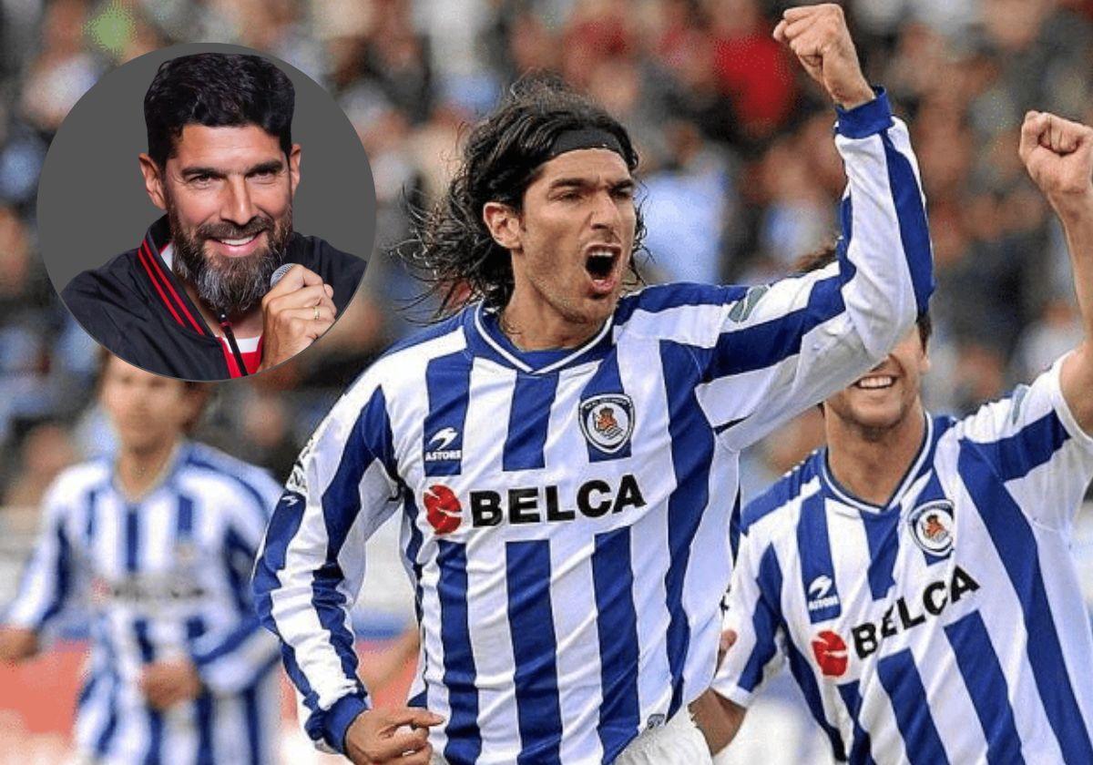 Sebastián 'loco' Abreu celebra un gol con la Real Sociedad en Anoeta.