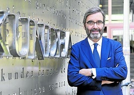 Pablo García-Berdoy ante la Cámara de Comercio de Gipuzkoa, donde ofreció una conferencia esta semana.