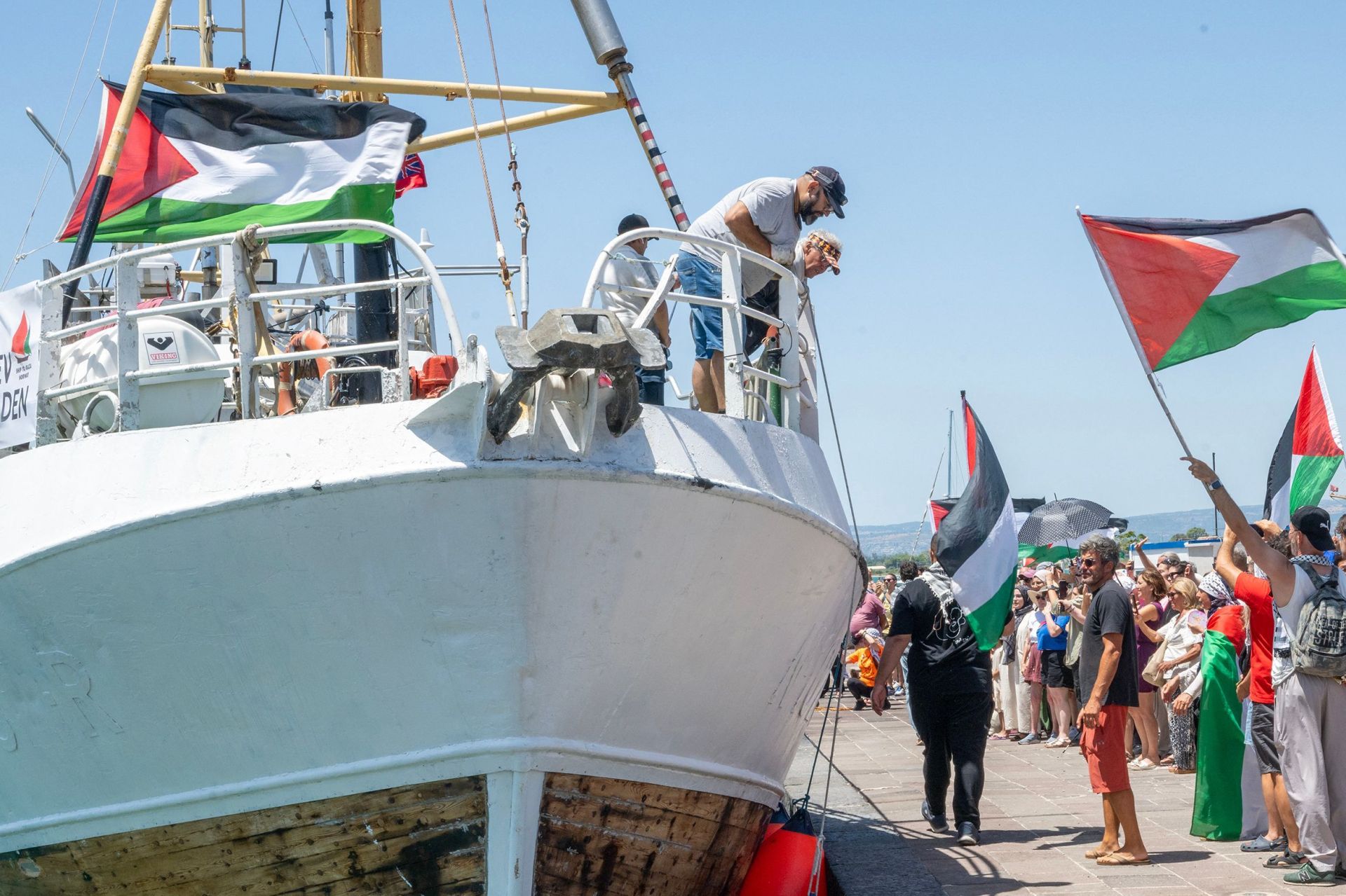 El barco 'Handala' en el puerto de Siracusa, Sicilia, el 13 de junio
