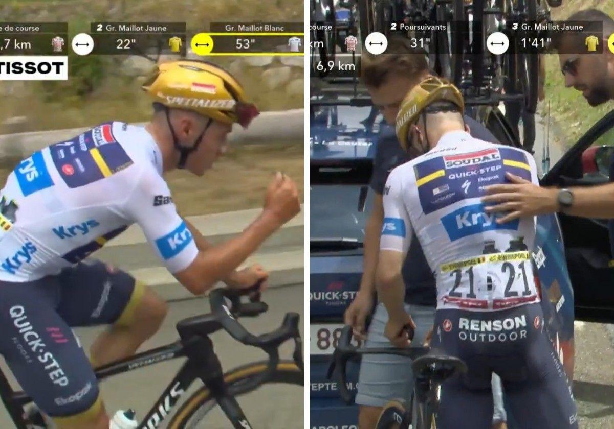 El calvario de Remco Evenepoel en el Tourmalet: del cabreo con la televisión al abandono