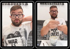 Alfonso Ortega, conocido como Cocituber, al ver la cuenta en un restaurante vasco.