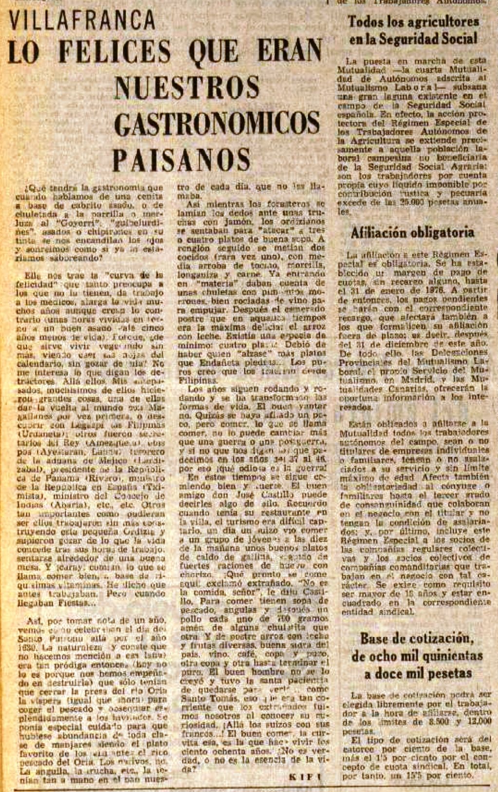 Artículo completo que ofreció EL DIARIO VASCO el 23-VII-1975.