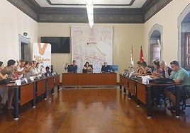 Miembros del consistorio elgoibartarra votan en el pleno celebrada esta semana.