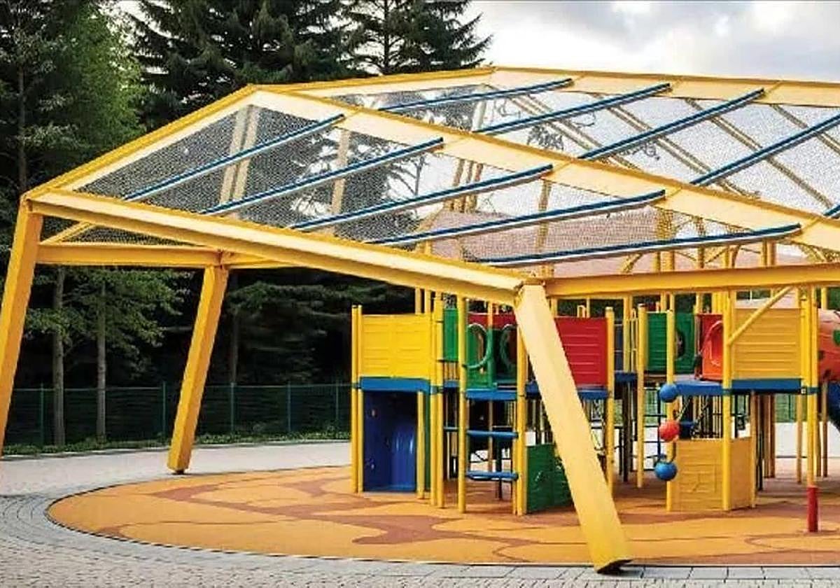 Cubierta proyectada para una de las cuatro zonas de juegos infantiles de la plaza Sagastieder de Intxaurrondo.