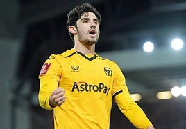 Guedes celebra un gol en la FA Cup con el Wolverhampton.
