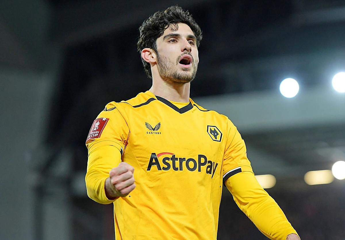 Guedes celebra un gol en la FA Cup con el Wolverhampton.