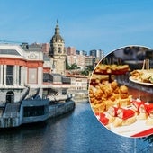 Mercado de La Ribera de Bilbao y una barra con pintxos en San Sebastián.