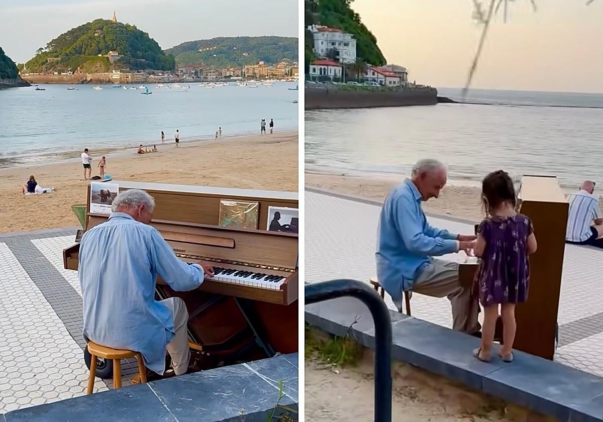 El pianista que sorprende tocando en la playa de Ondarreta en San Sebastián