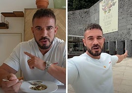 Pablo Cabezali en dos momentos de su vídeo dedicado al restaurante donostiarra.