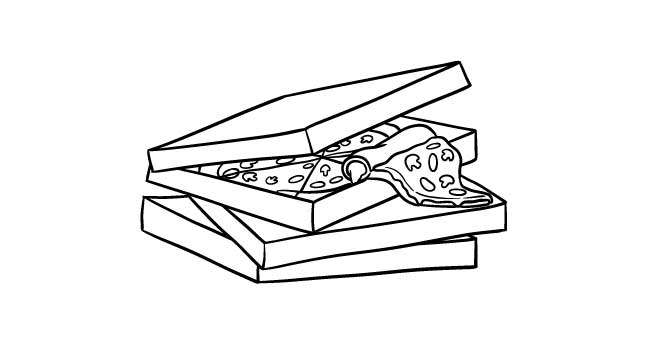 Pides varias pizzas a domicilio y, tras terminar, tienes que deshacerte de las cajas.